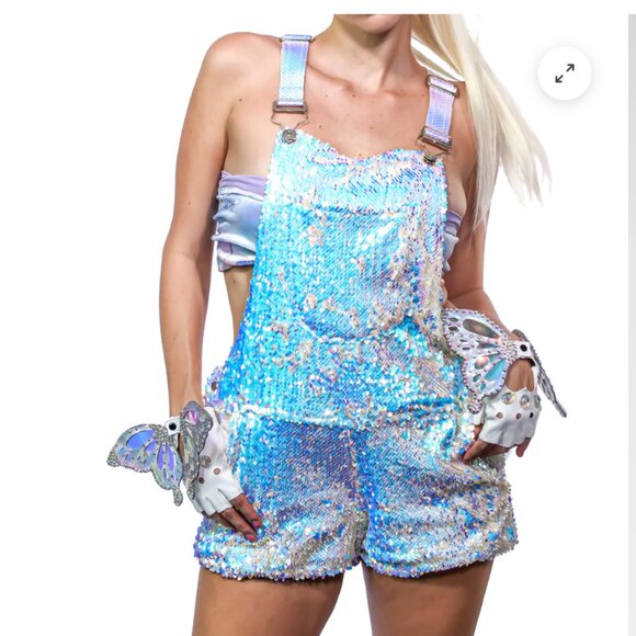 Jackalope Land Pants - Jackalope Land Unicorn Moonbeam Short Sequin Overalls Short Size S